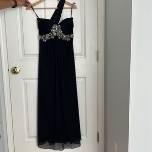 navy floor length gown
